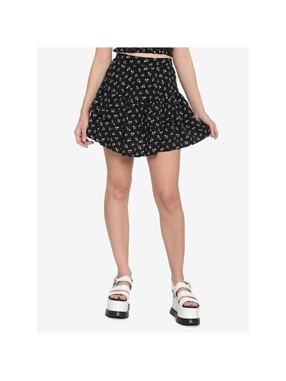 Hot Topic Black & White Mushroom Ruffle Skirt (Med)